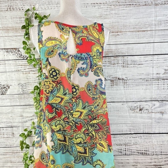 Robbie Bee Tunic Dress size 12 Pink Yellow Paisley Sheer A Line Lagenlook Boho - Picture 15 of 16